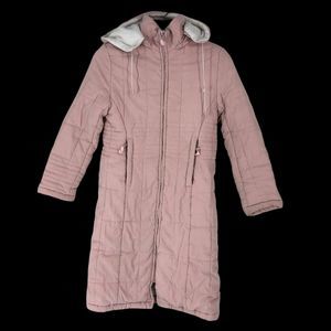 Girls SZ 10 Long Fleece Lined Puffer Coat w/Hood Full Zip Front and Pockets